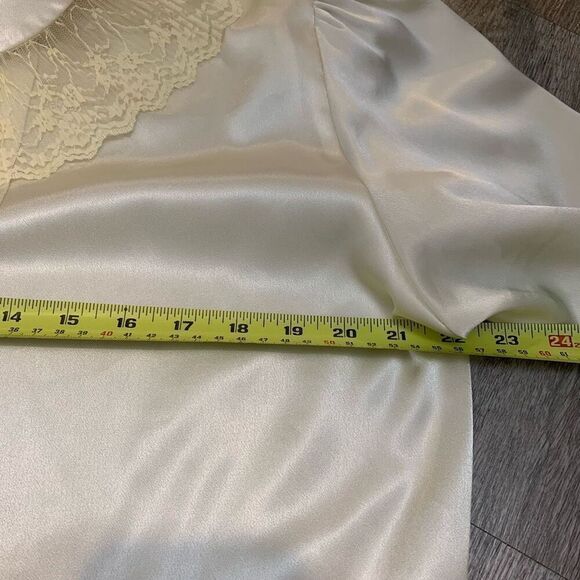 Vintage 80s Notations Cottage Satin Ivory Button Large Collared Blouse L - Picture 6 of 7